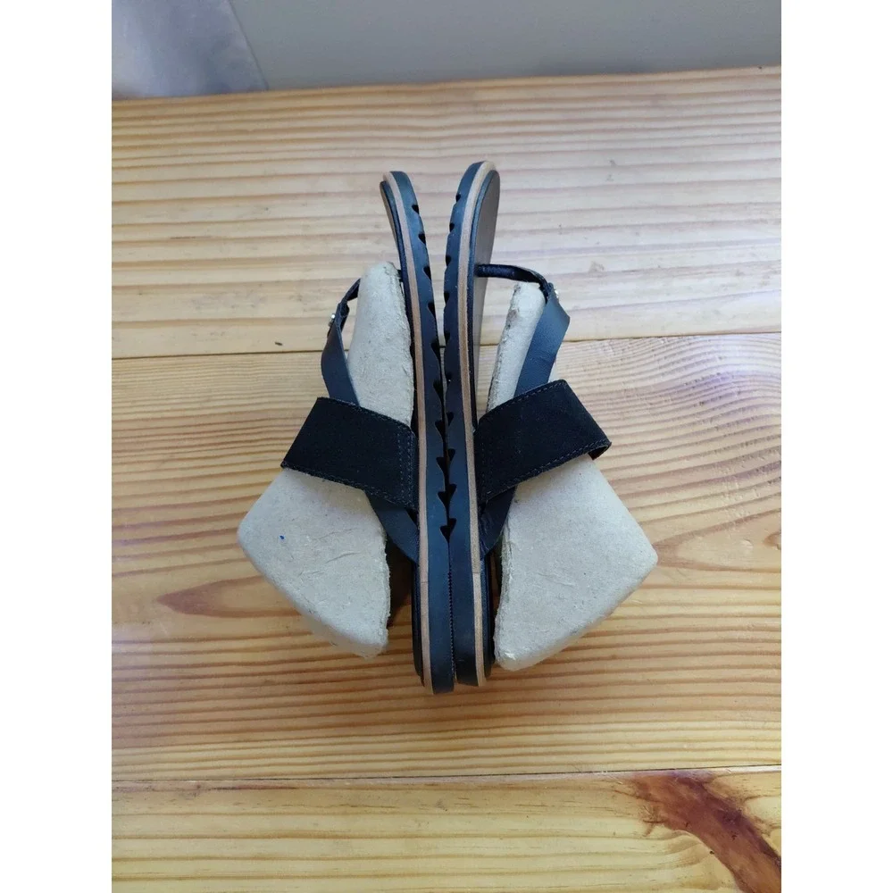 SOREL 'Ella II' Black Leather‎ Flip Flop Strappy Sandals 6 Excellent Condition